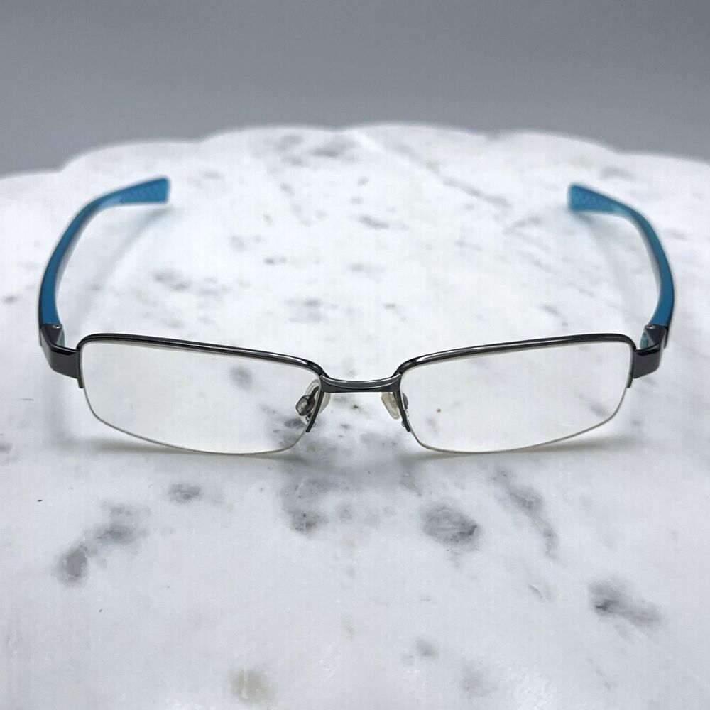 Nike 8090 923 Gunmetal & Blue Half Rim Eyeglasses Frames Only 53-17 140